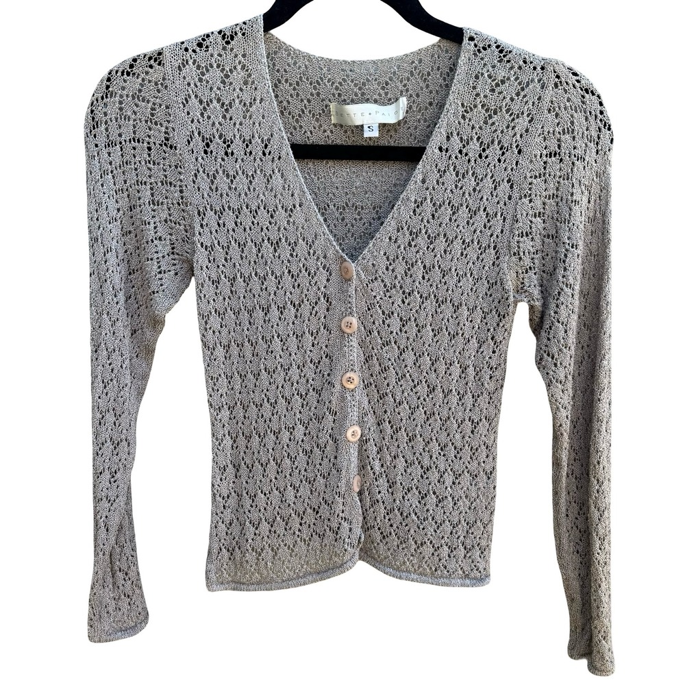 Bette Paige Y2K 90s Coquette Balletcore Fairycore Pointelle Knit Cardigan Grey S